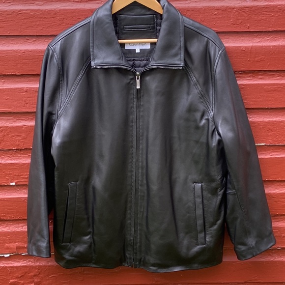 Calvin Klein Other - Calvin Klein Black Leather Jacket Fleece & Quilted Lining Men's Size M